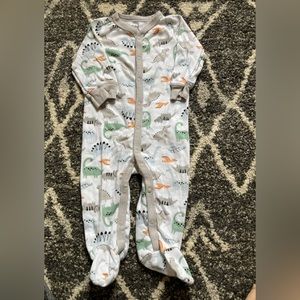 Button snap pjs white with multi colored dinosaurs